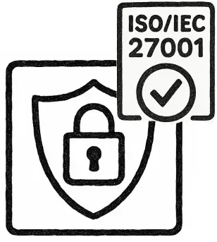 ISO/IEC 27001 certified security icon – padlock with compliance badge
