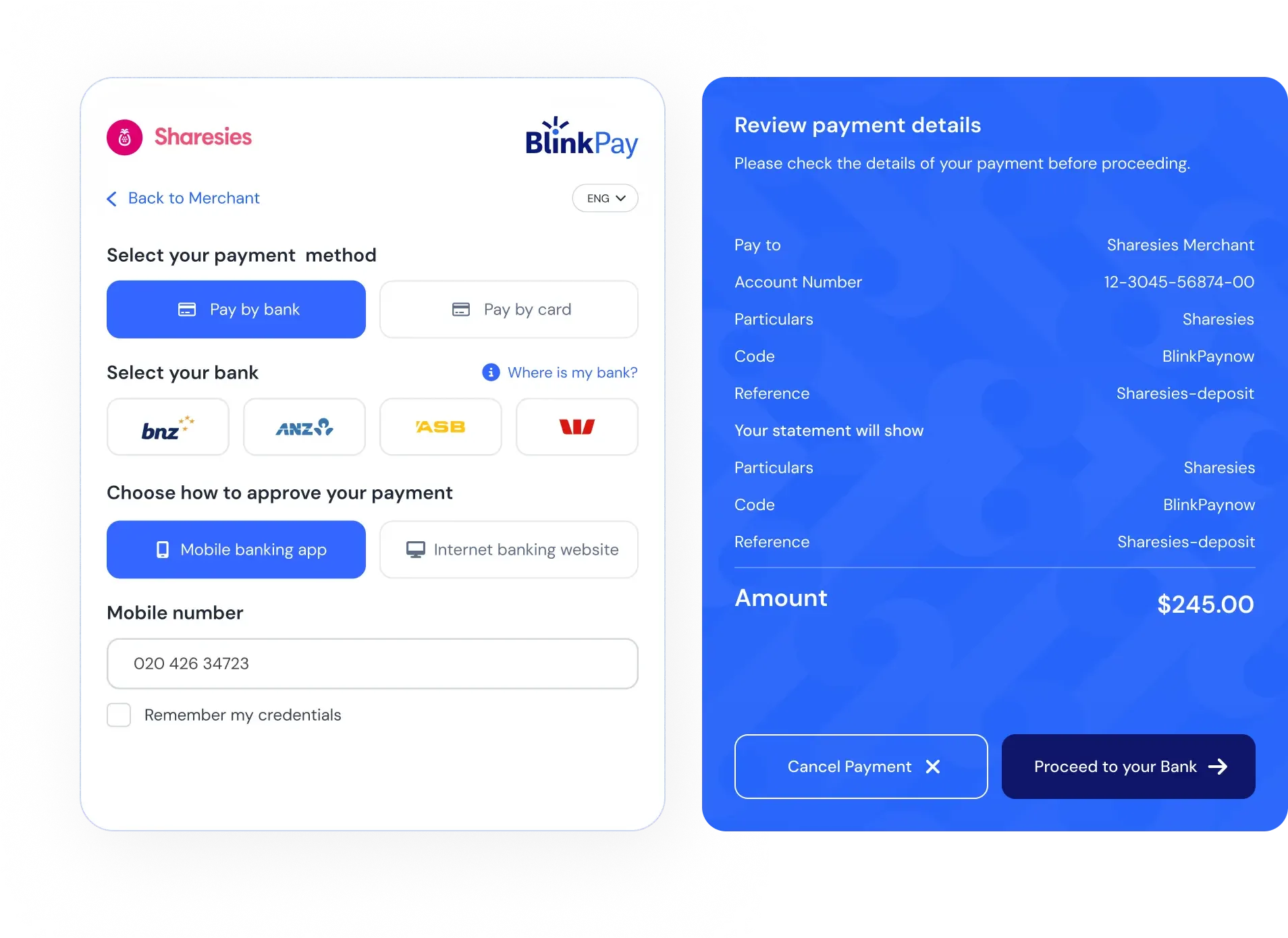 Image of the BlinkPay merchant dashboard showing transaction value and volume of transactions processed